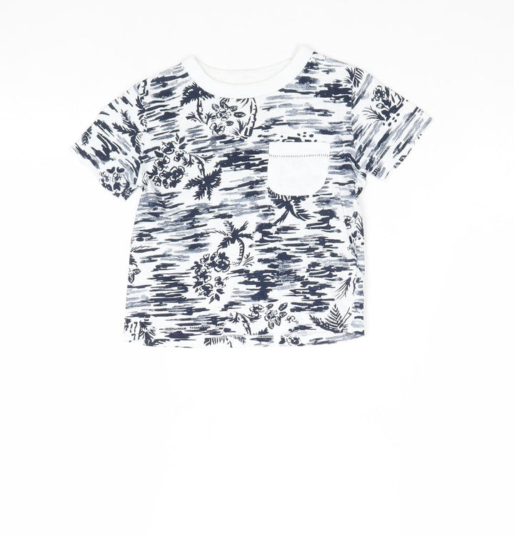 Joe Fresh Boys White Geometric Cotton Basic T-Shirt Size 2 Years Round Neck Pullover