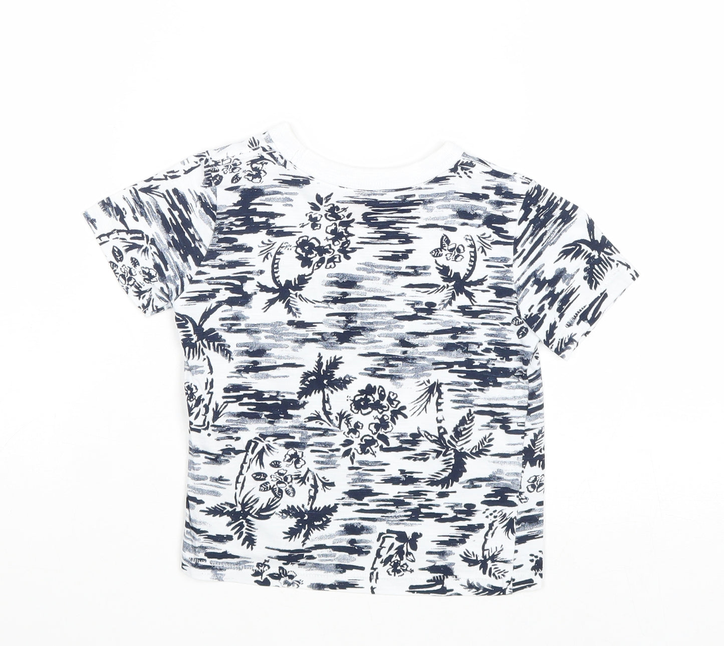 Joe Fresh Boys White Geometric Cotton Basic T-Shirt Size 2 Years Round Neck Pullover