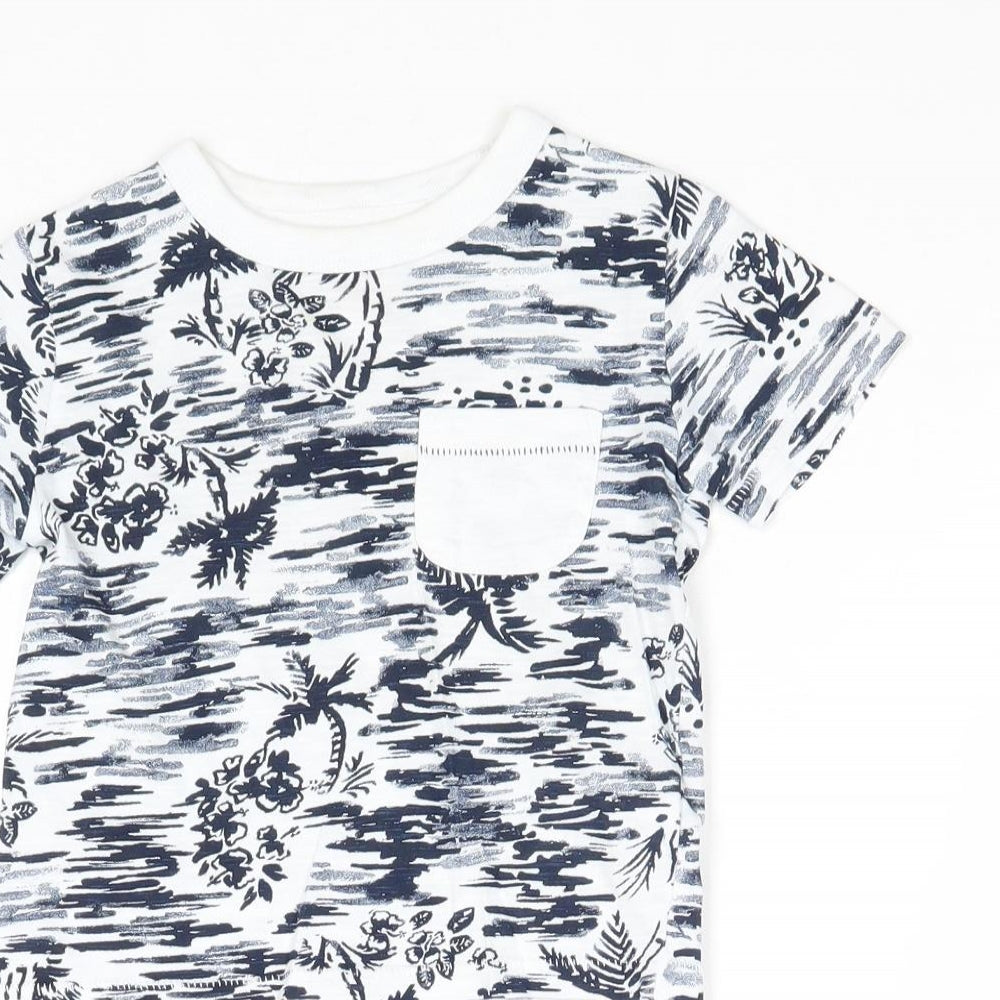 Joe Fresh Boys White Geometric Cotton Basic T-Shirt Size 2 Years Round Neck Pullover