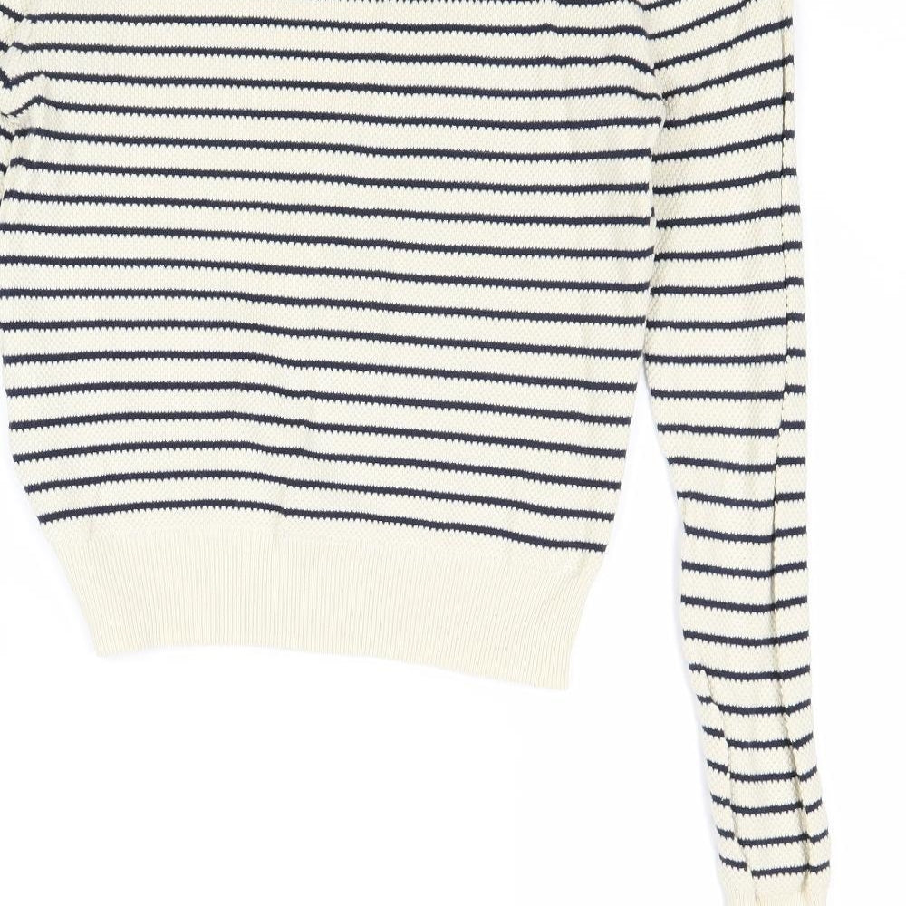 Topshop Womens Beige Round Neck Striped Cotton Pullover Jumper Size 10