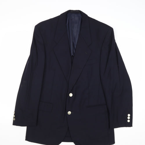 Master Jackie Mens Blue Wool Jacket Blazer Size 38 Regular