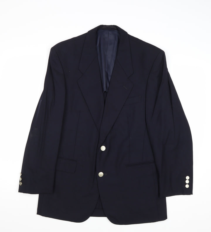 Master Jackie Mens Blue Wool Jacket Blazer Size 38 Regular