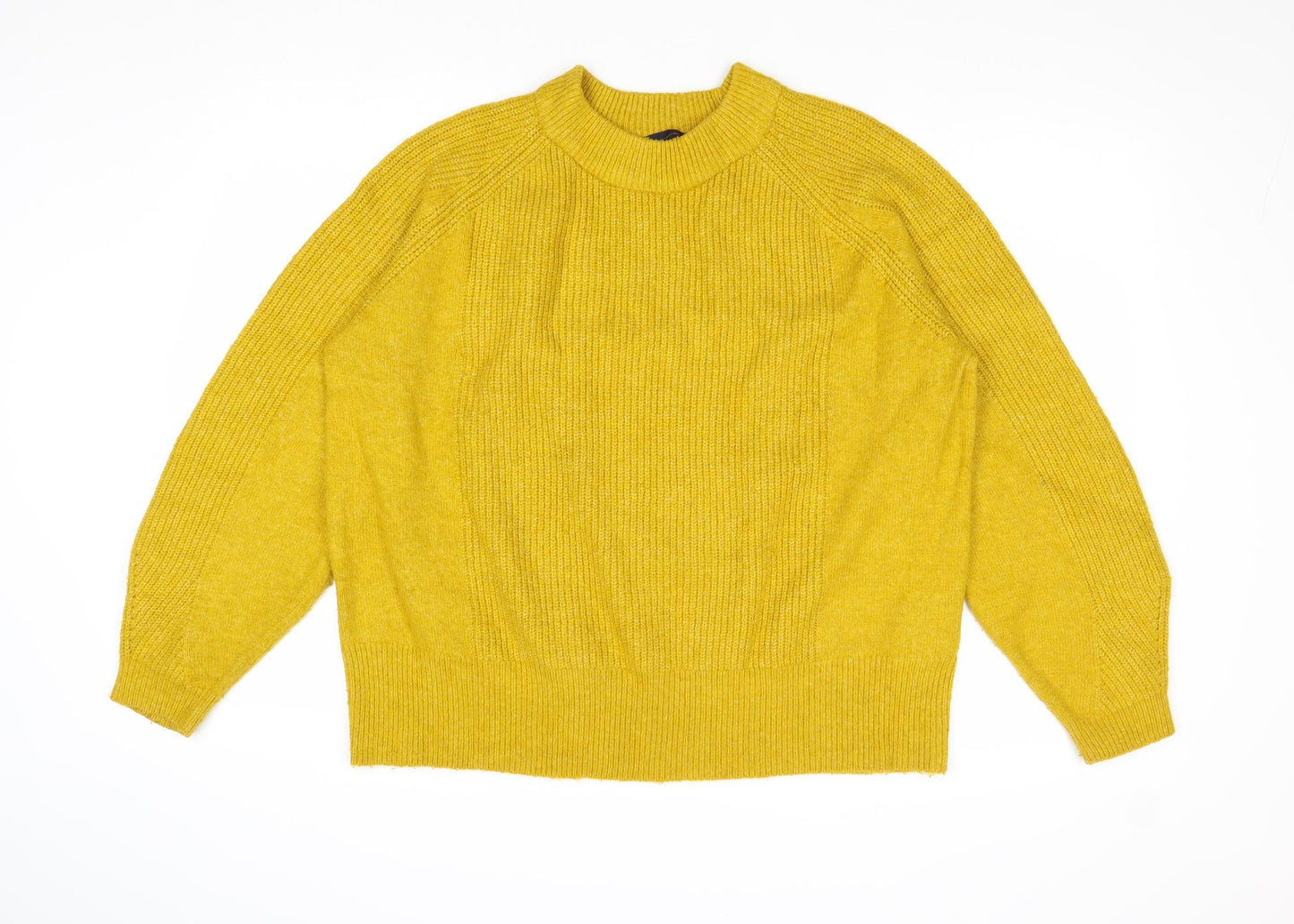 Marks and Spencer Womens Yellow Round Neck Acrylic Pullover Jumper Size L