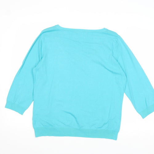 M&Co Womens Blue V-Neck Cotton Pullover Jumper Size L