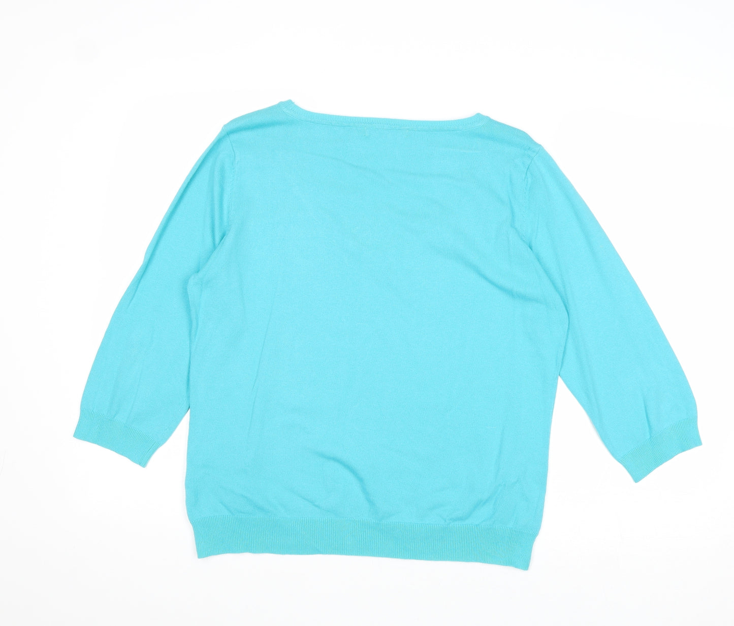M&Co Womens Blue V-Neck Cotton Pullover Jumper Size L