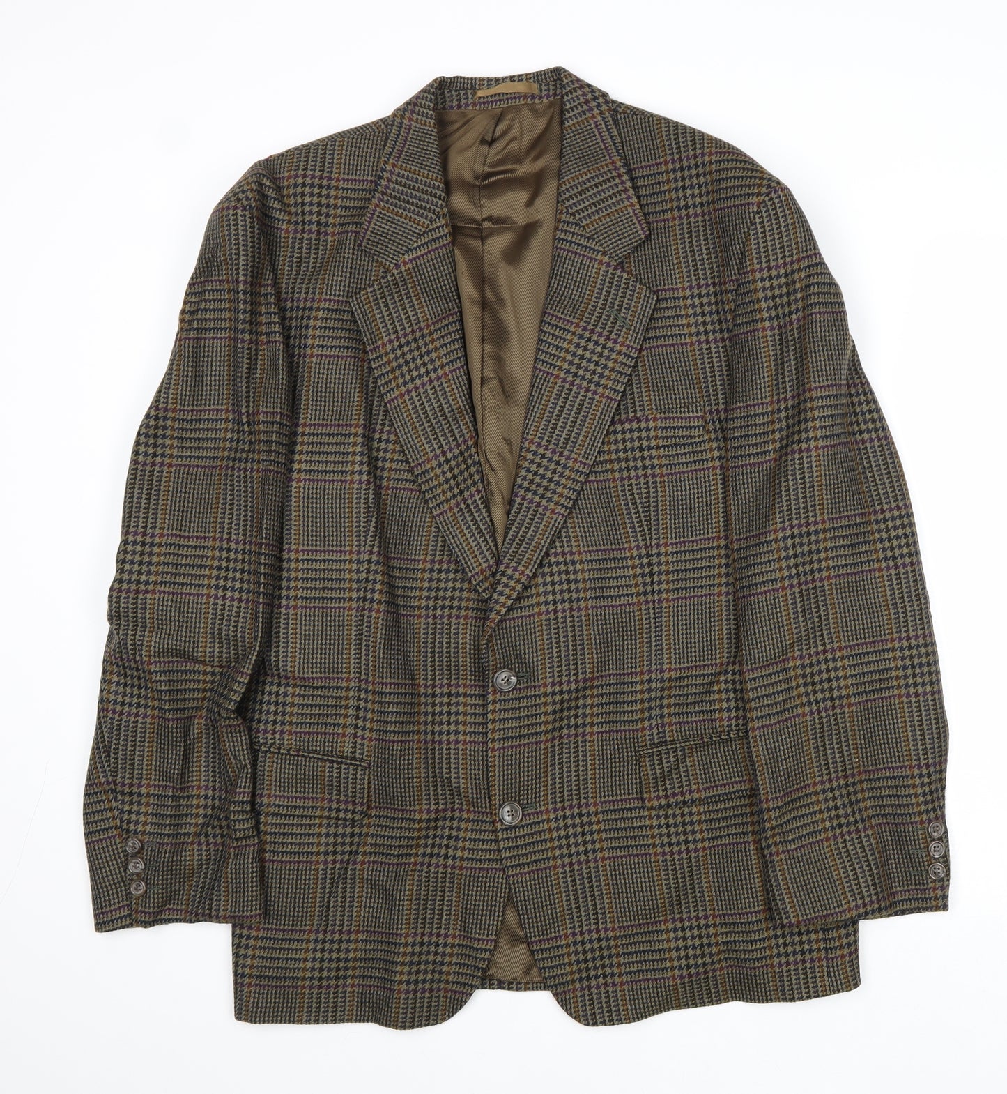 St Michael Mens Brown Plaid Wool Jacket Blazer Size 42 Regular