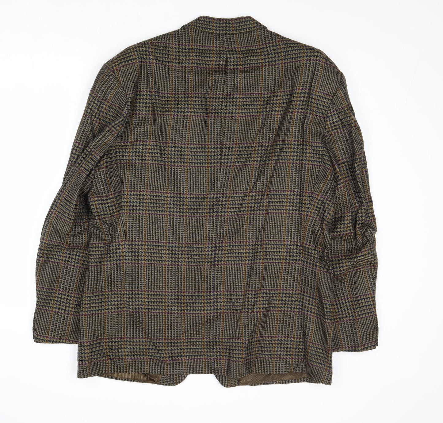 St Michael Mens Brown Plaid Wool Jacket Blazer Size 42 Regular
