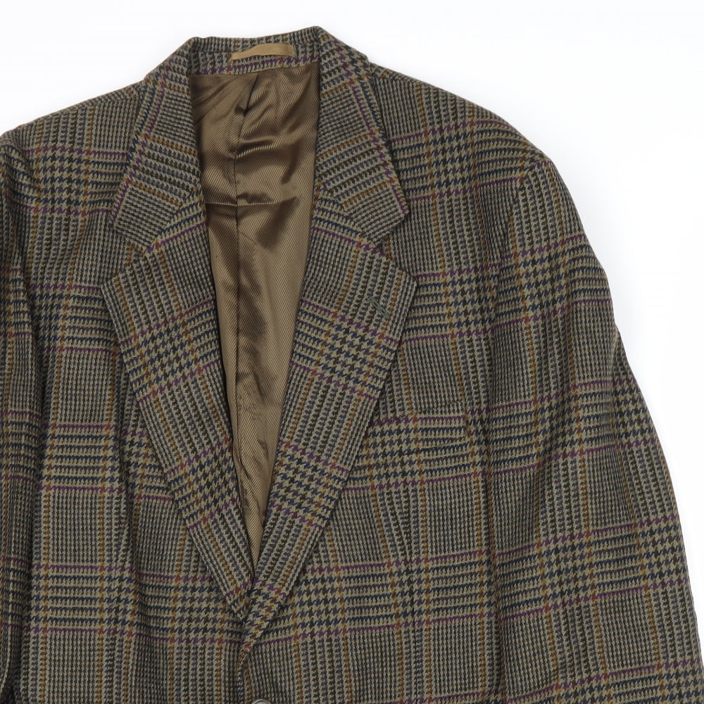 St Michael Mens Brown Plaid Wool Jacket Blazer Size 42 Regular