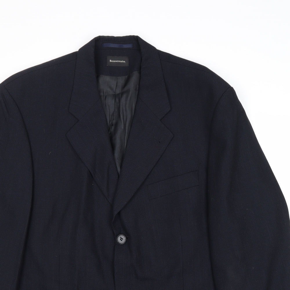 Benvenuto Mens Blue Polyester Jacket Suit Jacket Size 42 Regular