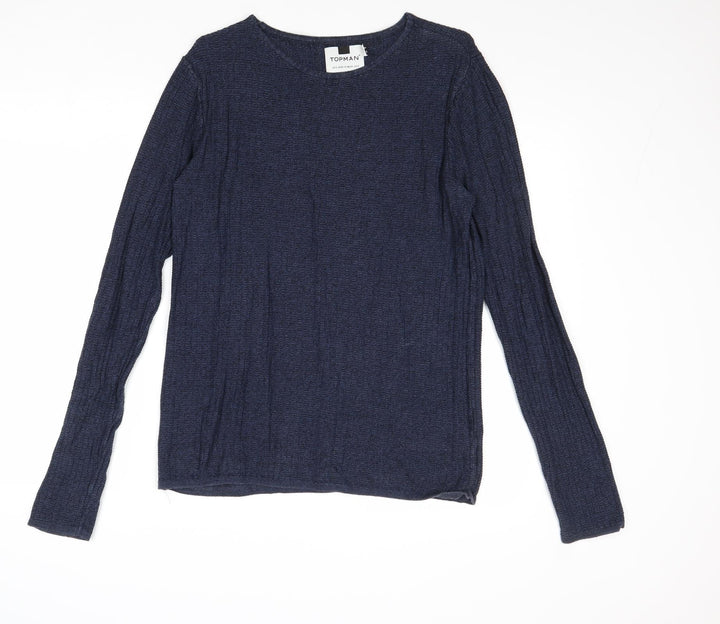 Topman Mens Blue Round Neck Cotton Pullover Jumper Size S Long Sleeve