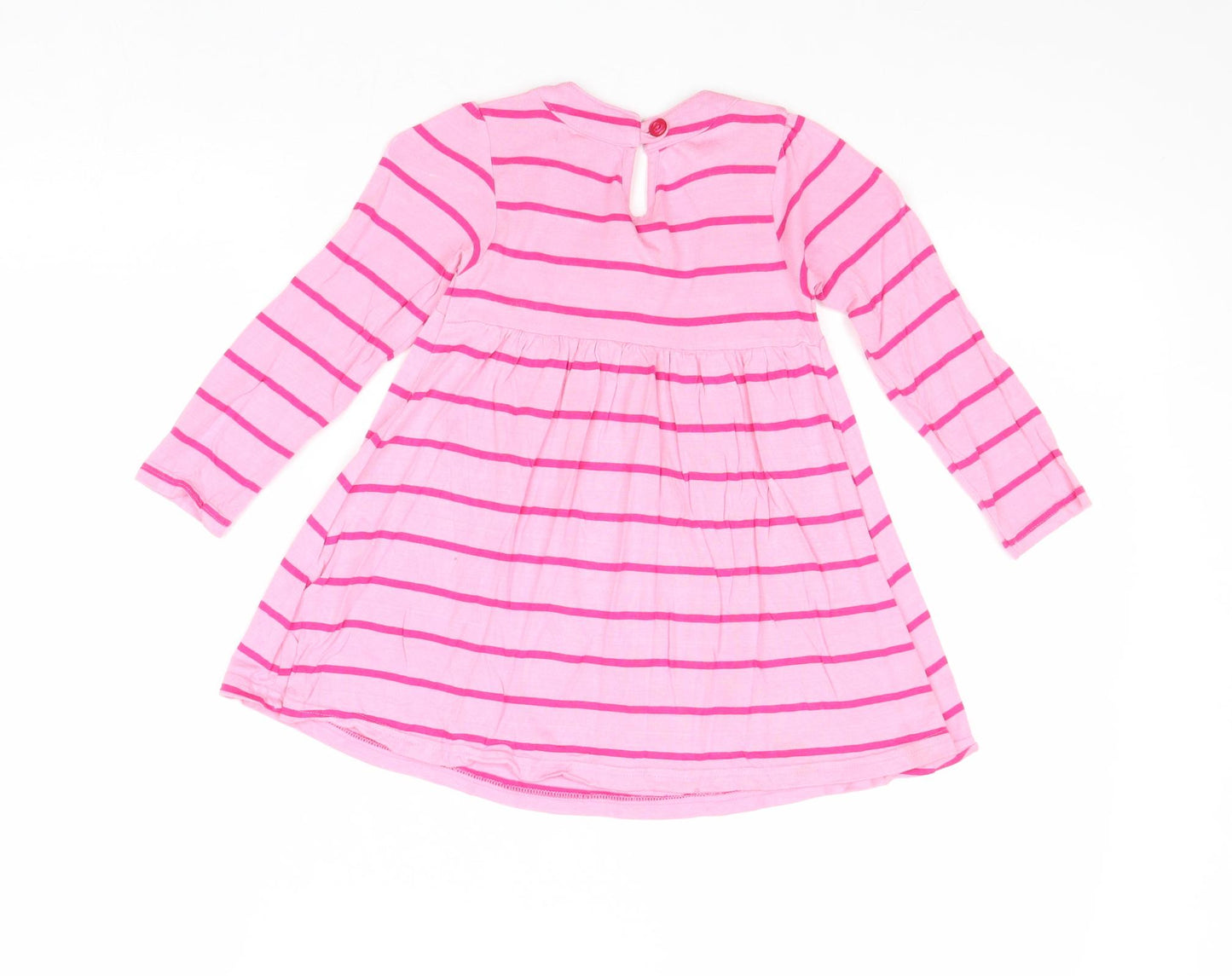 Ladybird Girls Pink Striped Viscose T-Shirt Dress Size 2-3 Years V-Neck Button