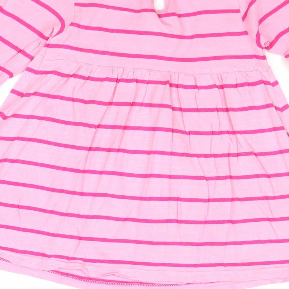 Ladybird Girls Pink Striped Viscose T-Shirt Dress Size 2-3 Years V-Neck Button