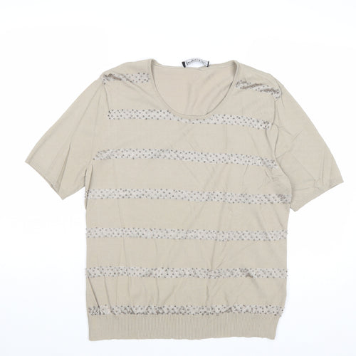 Jacques Vert Womens Beige Round Neck Striped Viscose Pullover Jumper Size M