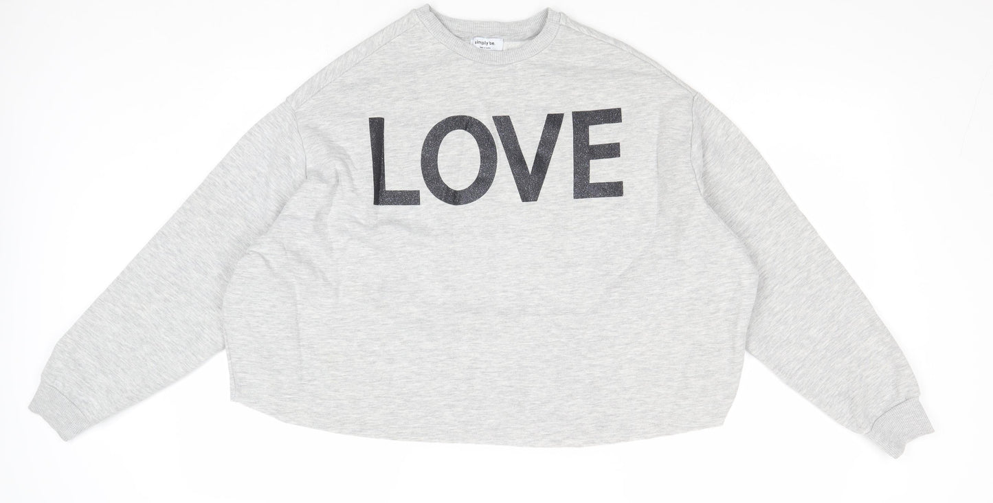 Simply Be Womens Grey Polyester Pullover Sweatshirt Size 12 Pullover - Love
