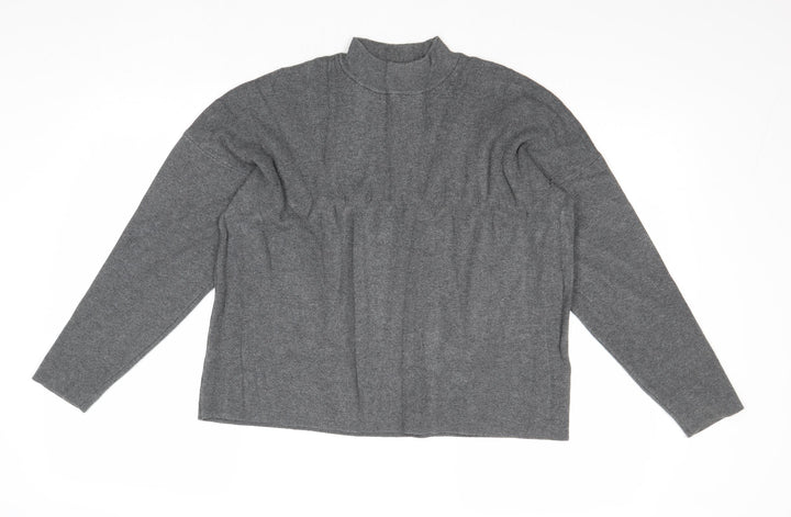 H&M Womens Grey Mock Neck Cotton Pullover Jumper Size S