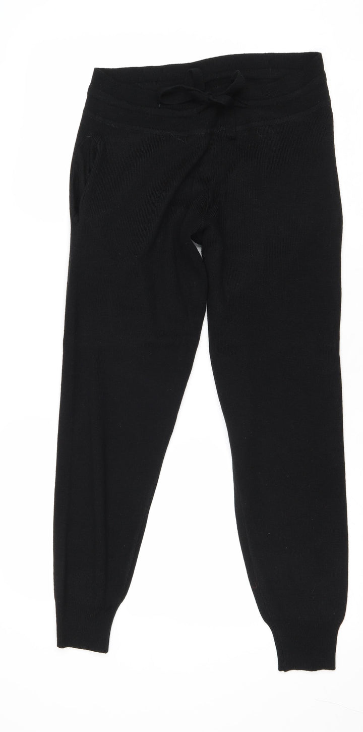 Boohoo Womens Black Acrylic Jogger Trousers Size XS Regular Tie