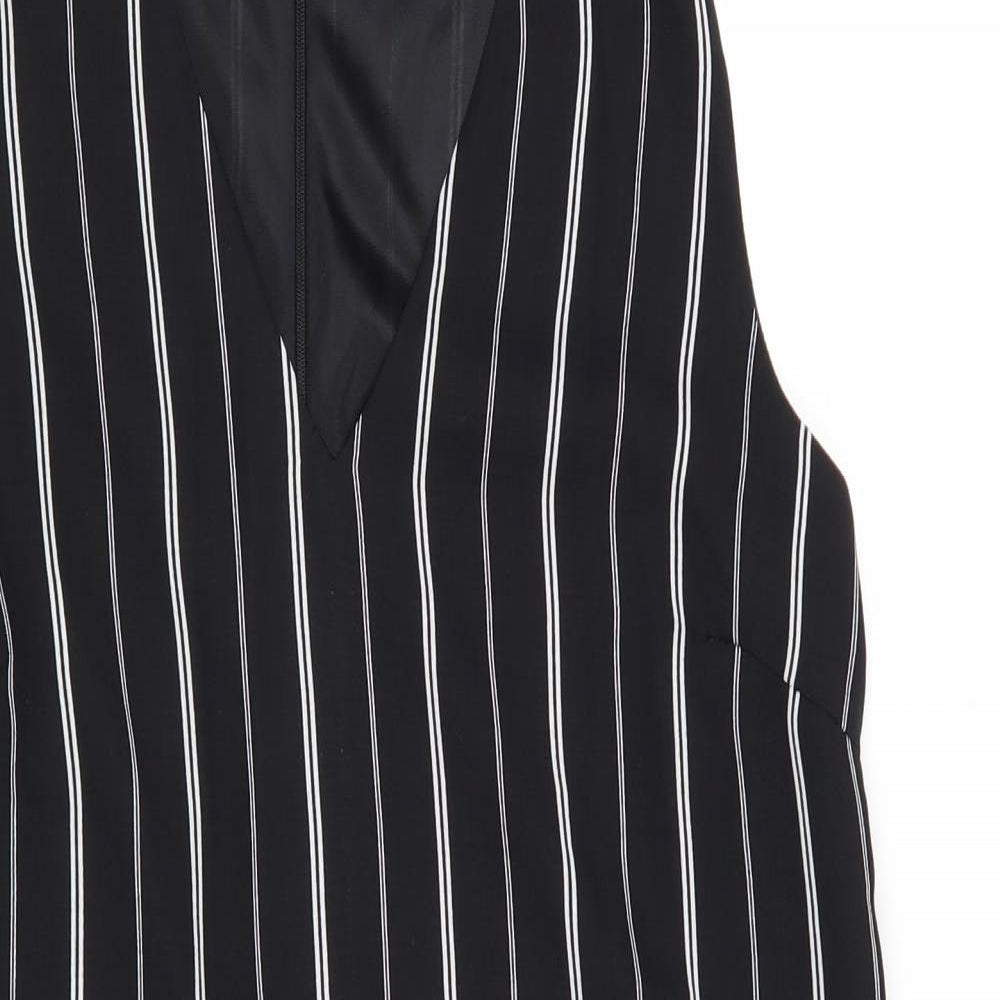 New Look Womens Black Striped Polyester A-Line Size 10 Halter Zip