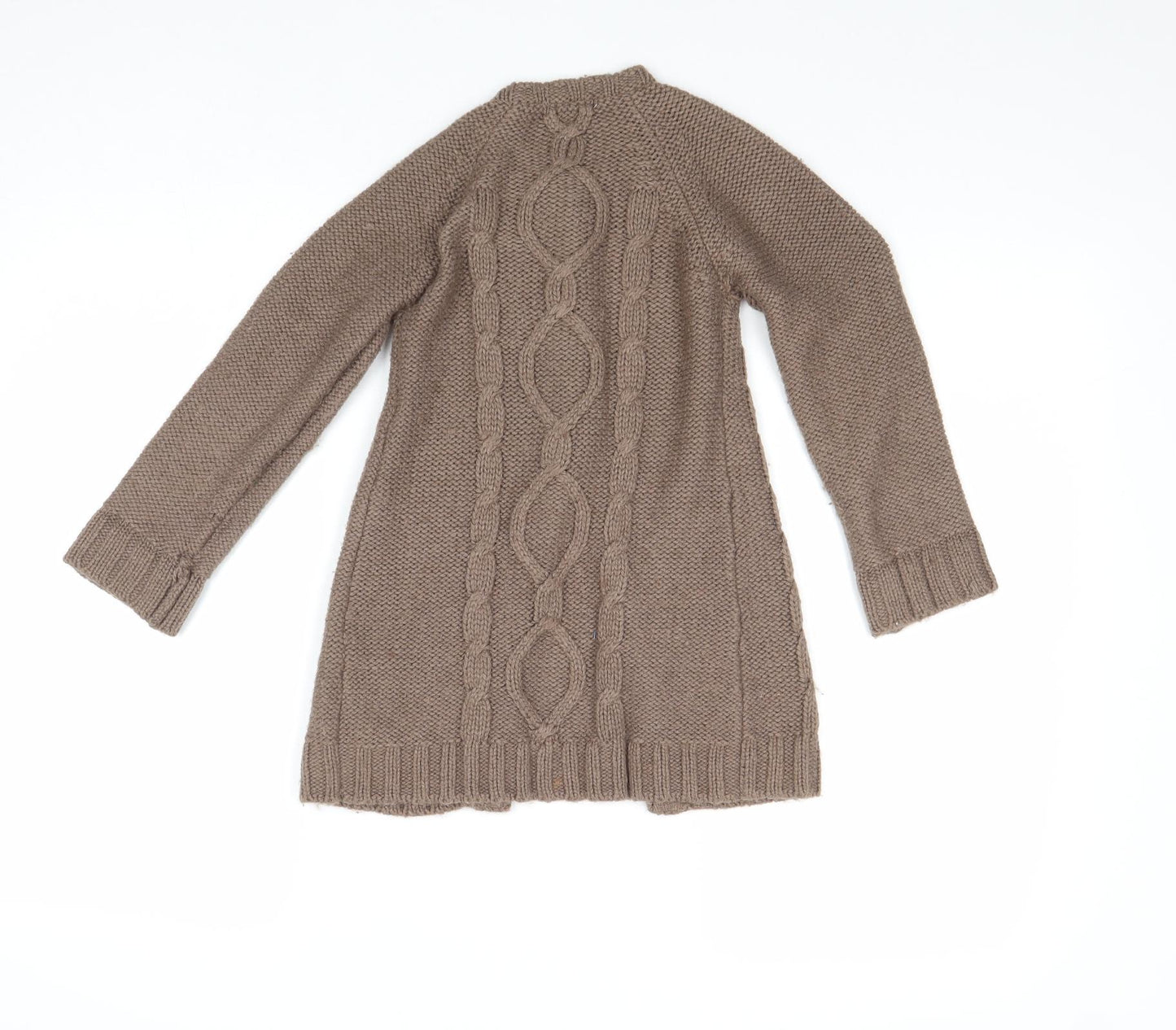 Vertbaudet Girls Brown Round Neck Acrylic Cardigan Jumper Size 4 Years Button