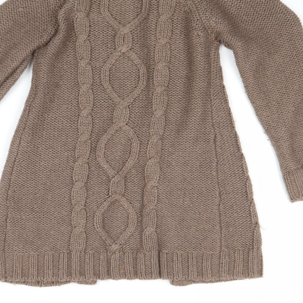 Vertbaudet Girls Brown Round Neck Acrylic Cardigan Jumper Size 4 Years Button