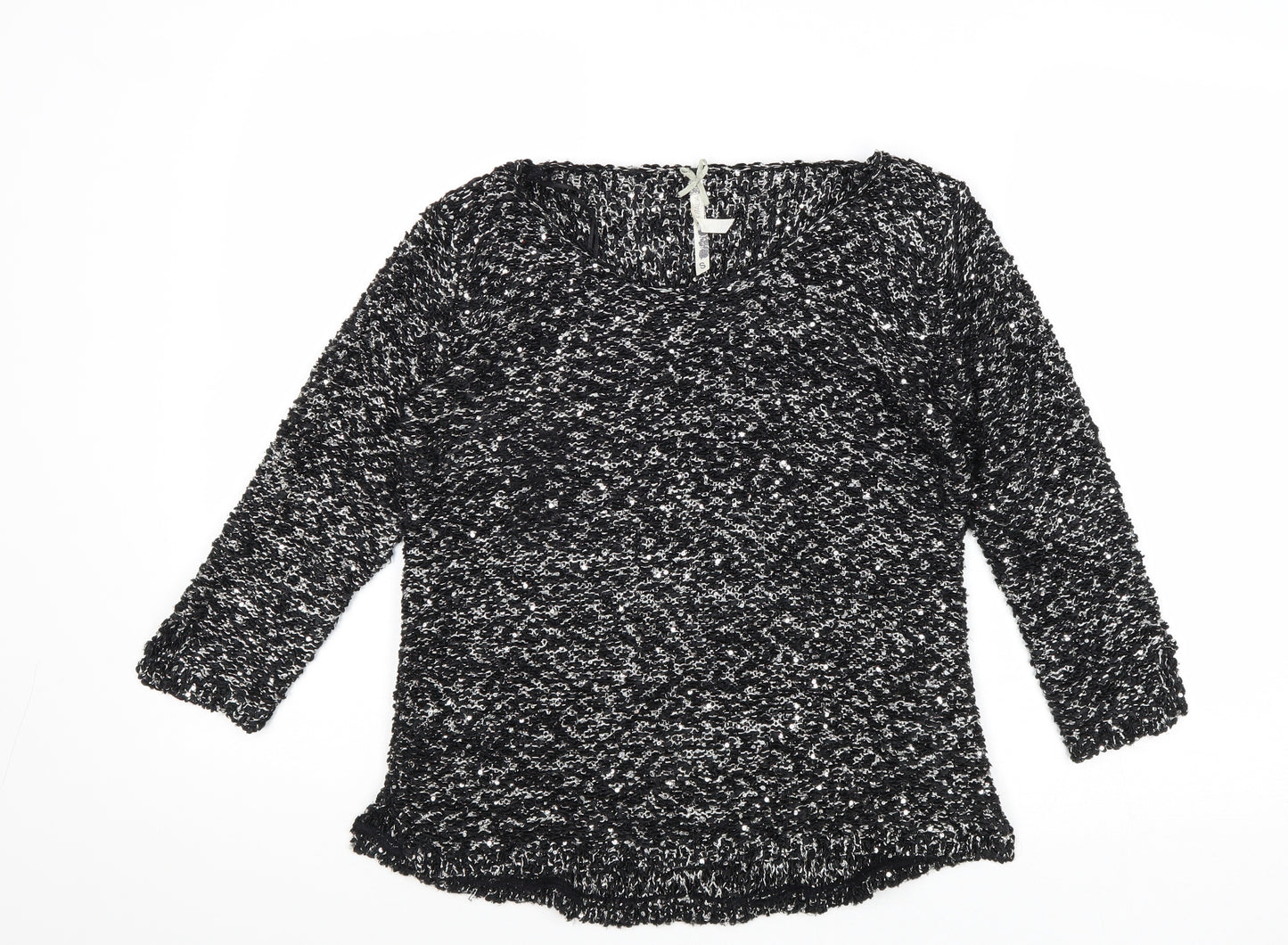 Plaza Italia Womens Black Round Neck Polyester Pullover Jumper Size S