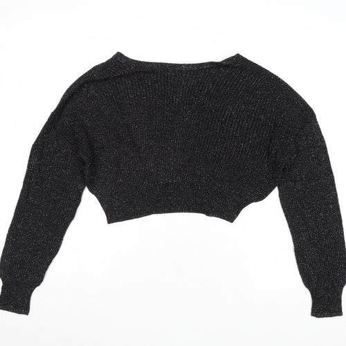 Sparkle & Fade Womens Black V-Neck Acrylic Pullover Jumper Size S