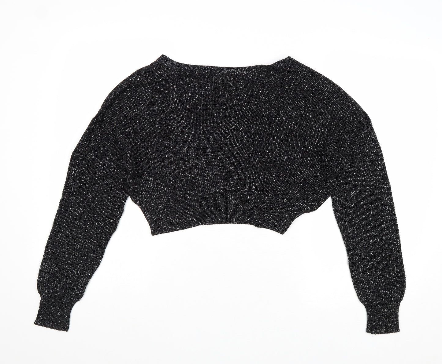 Sparkle & Fade Womens Black V-Neck Acrylic Pullover Jumper Size S