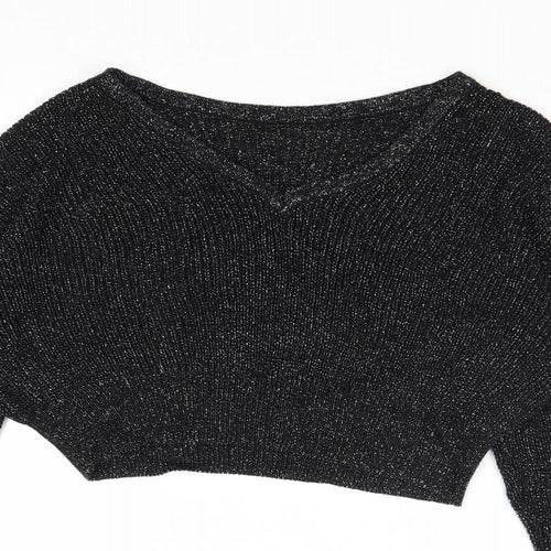 Sparkle & Fade Womens Black V-Neck Acrylic Pullover Jumper Size S