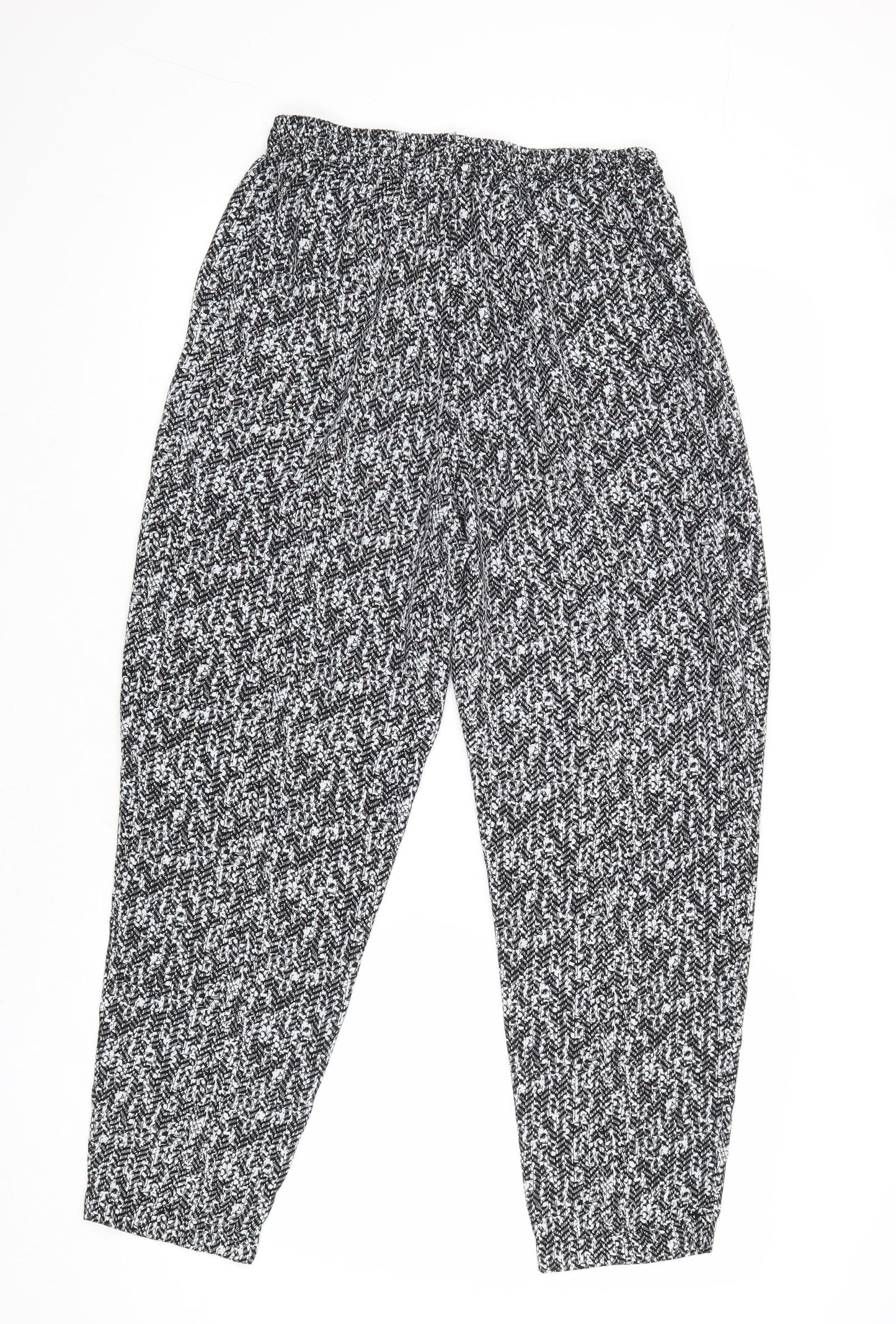 Classic Womens Black Geometric Polyester Trousers Size 12 Regular