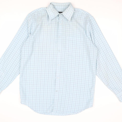 Avenue Mens Blue Check Cotton Button-Up Size M Collared Button