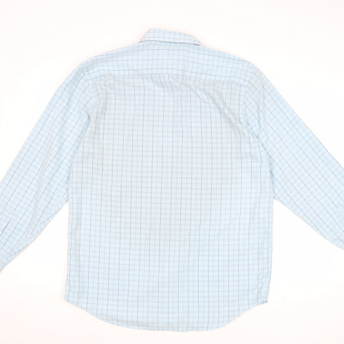 Avenue Mens Blue Check Cotton Button-Up Size M Collared Button