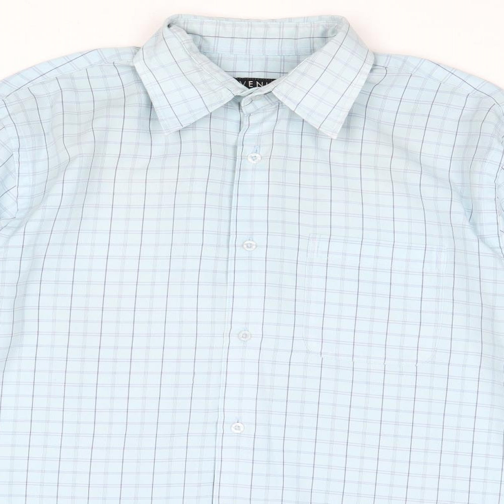 Avenue Mens Blue Check Cotton Button-Up Size M Collared Button