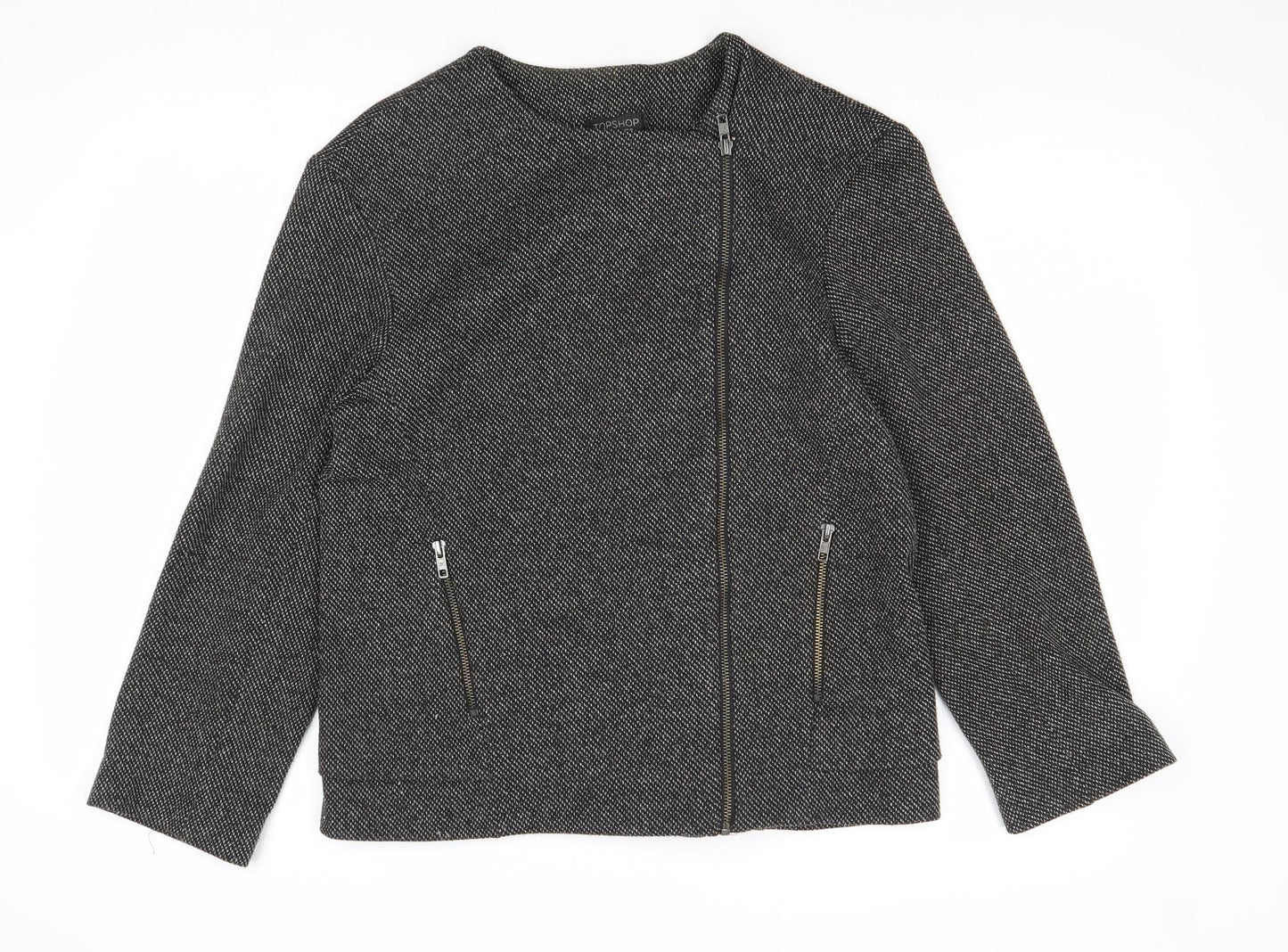 Topshop Womens Black Geometric Biker Jacket Size 10 Zip