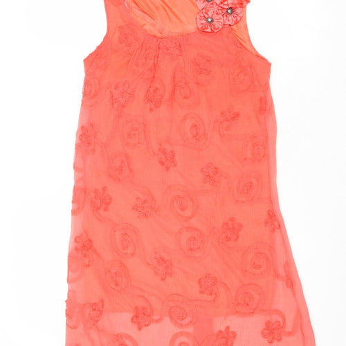 Rage Womens Pink Geometric Polyester A-Line Size 10 Round Neck Pullover - Flower Detail