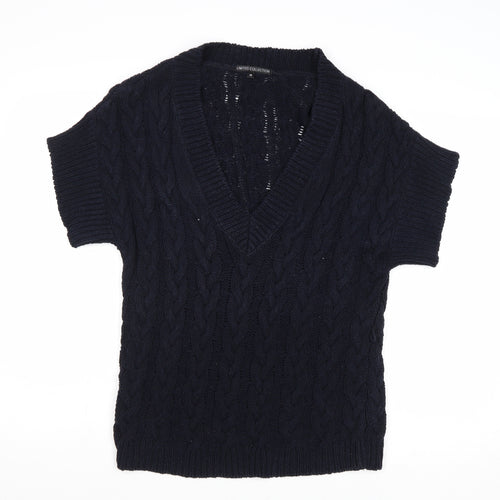 Marks and Spencer Womens Blue V-Neck Cotton Pullover Jumper Size 10