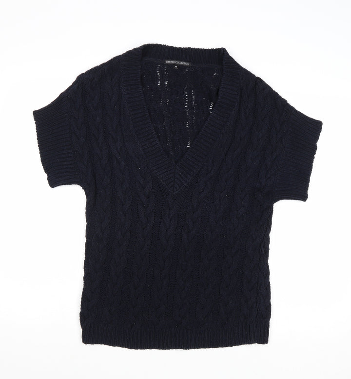 Marks and Spencer Womens Blue V-Neck Cotton Pullover Jumper Size 10