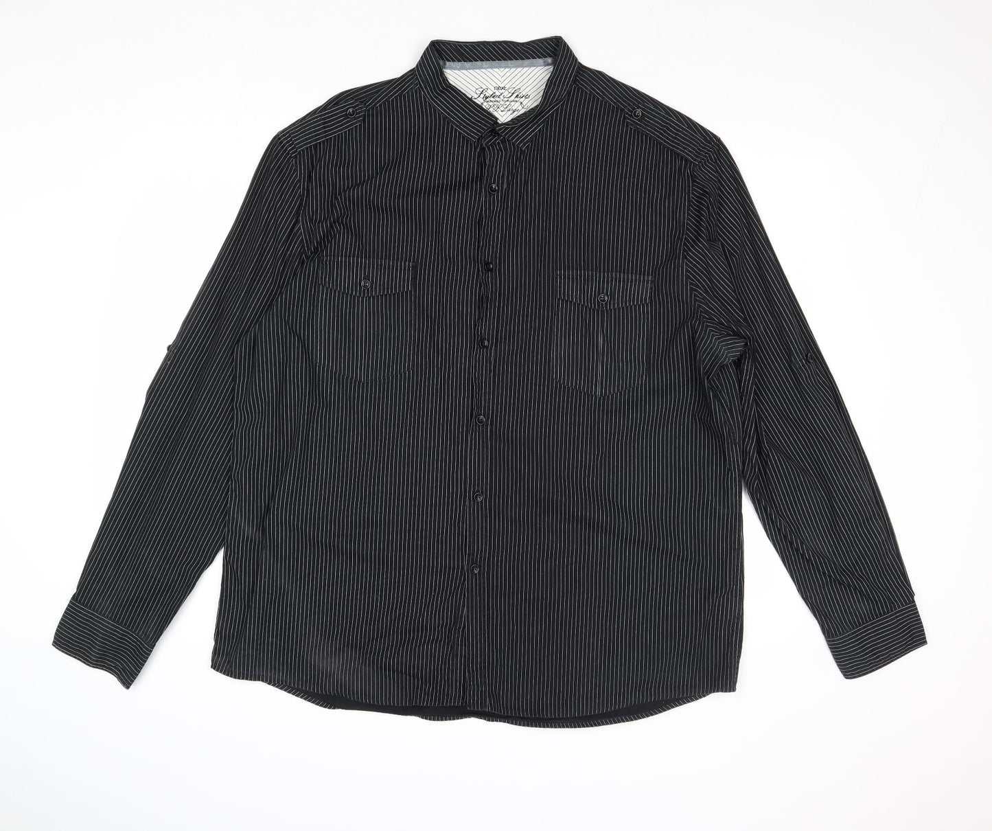 NEXT Mens Black Striped Cotton Button-Up Size 2XL Collared Button