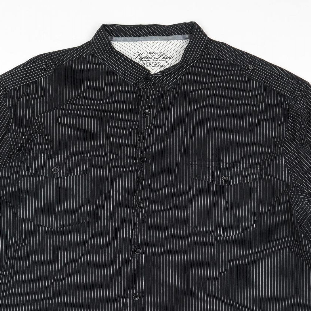 NEXT Mens Black Striped Cotton Button-Up Size 2XL Collared Button