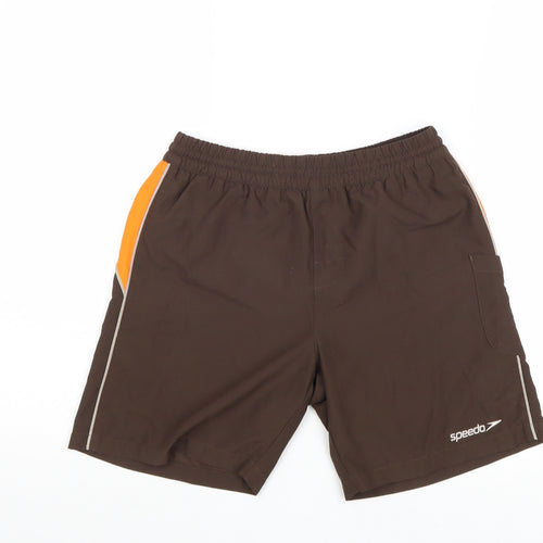 Speedo Boys Brown Colourblock Polyester Sweat Shorts Size L Regular