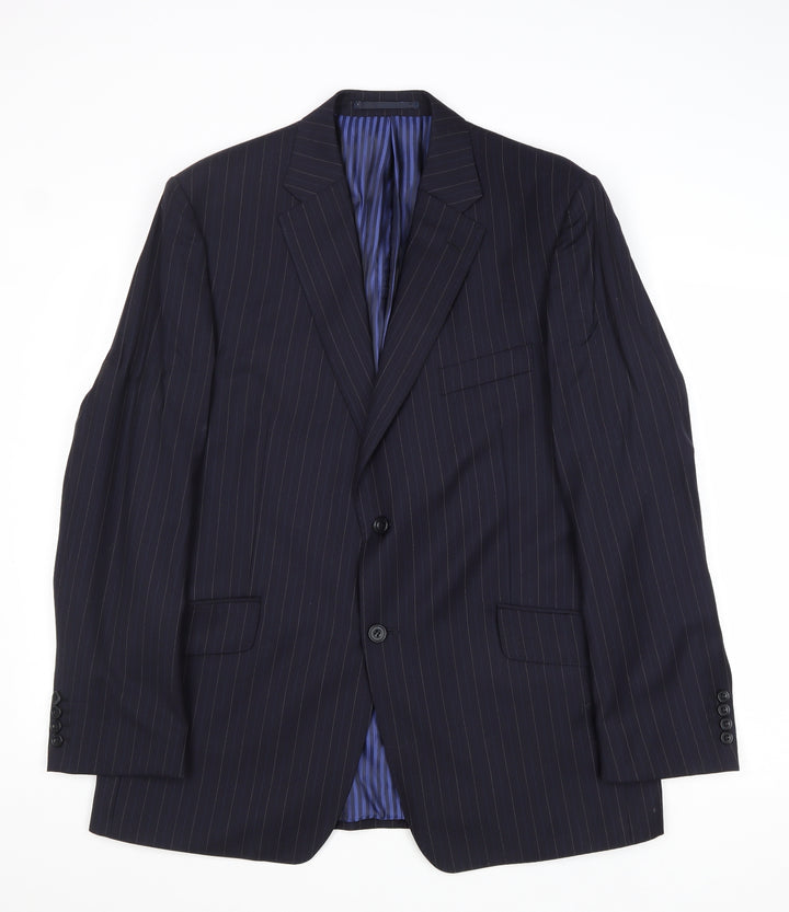 Marks and Spencer Mens Blue Striped Wool Jacket Suit Jacket Size 42 Regular