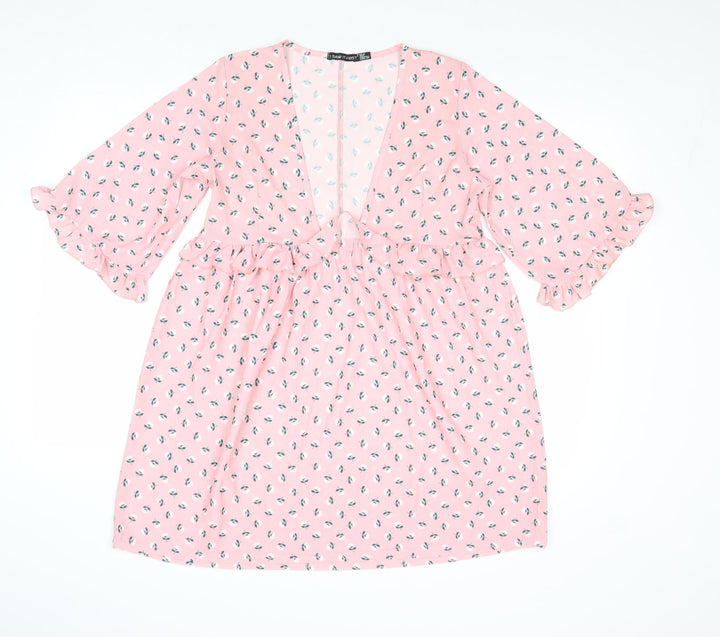 I SAW IT FIRST Womens Pink Floral Polyester A-Line Size 10 V-Neck Pullover