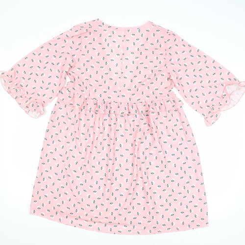 I SAW IT FIRST Womens Pink Floral Polyester A-Line Size 10 V-Neck Pullover