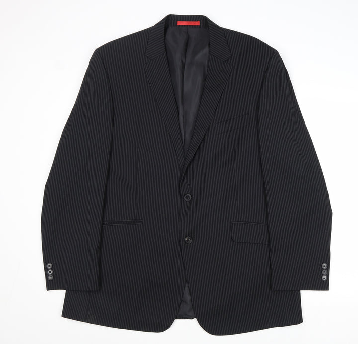 Burton Mens Black Striped Polyester Jacket Suit Jacket Size 44 Regular