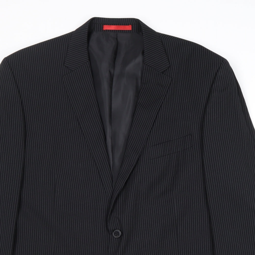Burton Mens Black Striped Polyester Jacket Suit Jacket Size 44 Regular