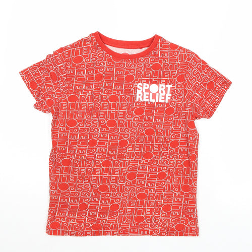 Sport Relief Boys Red Geometric Cotton Pullover T-Shirt Size 9-10 Years Crew Neck Pullover