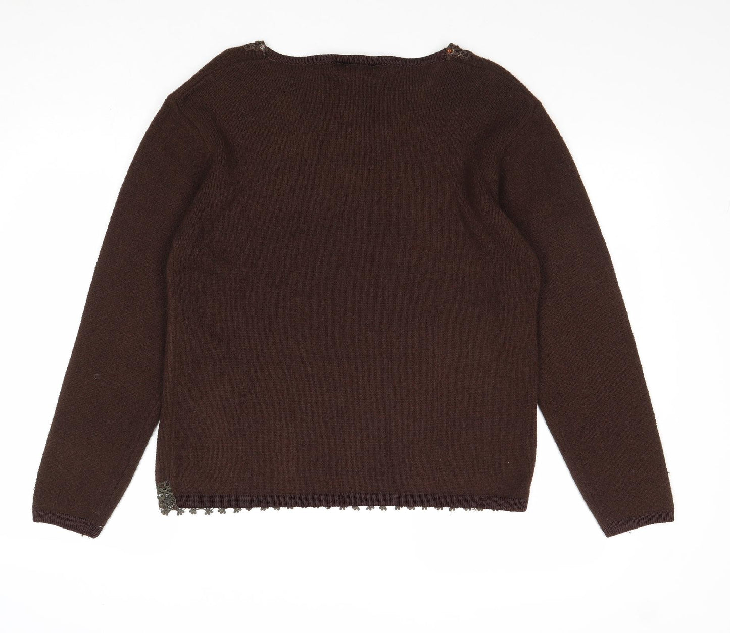Elizabeth Scott Womens Brown V-Neck Acrylic Pullover Jumper Size S - Size S-M