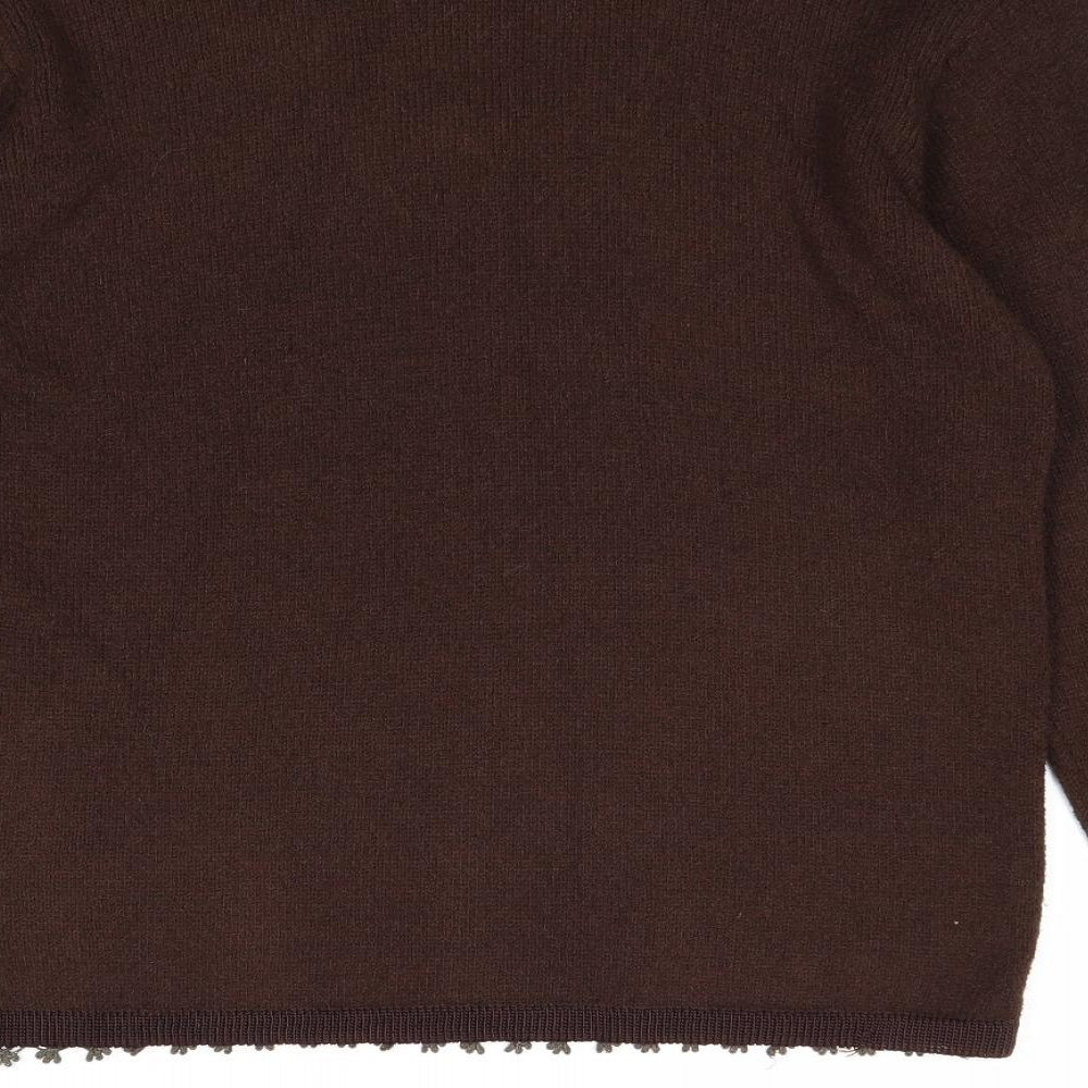 Elizabeth Scott Womens Brown V-Neck Acrylic Pullover Jumper Size S - Size S-M