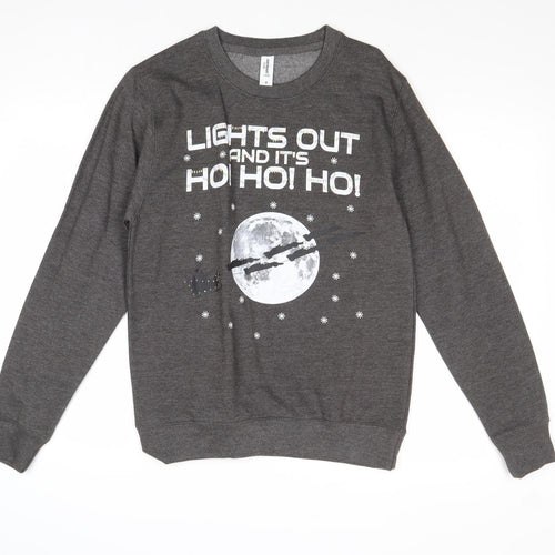 Just Hoods Mens Grey Cotton Pullover Sweatshirt Size S - Lights Out And It's Ho Ho Ho