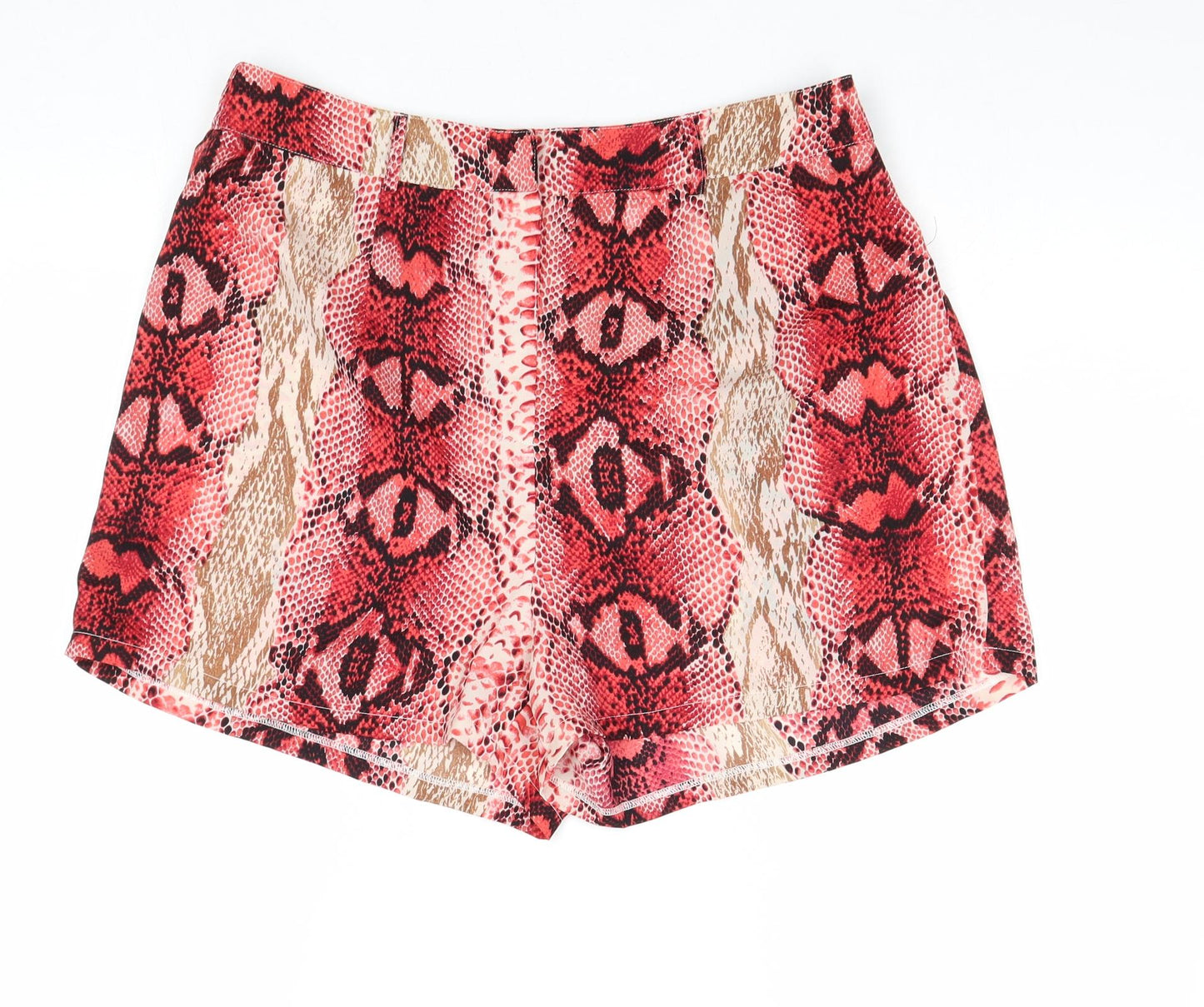 PRETTYLITTLETHING Womens Pink Animal Print Polyester Basic Shorts Size 14 Regular Zip - Snake Skin Print