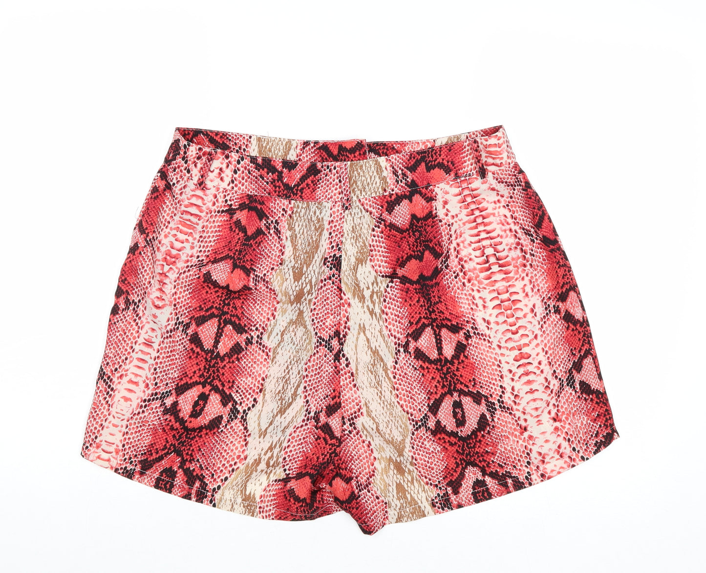 PRETTYLITTLETHING Womens Pink Animal Print Polyester Basic Shorts Size 14 Regular Zip - Snake Skin Print