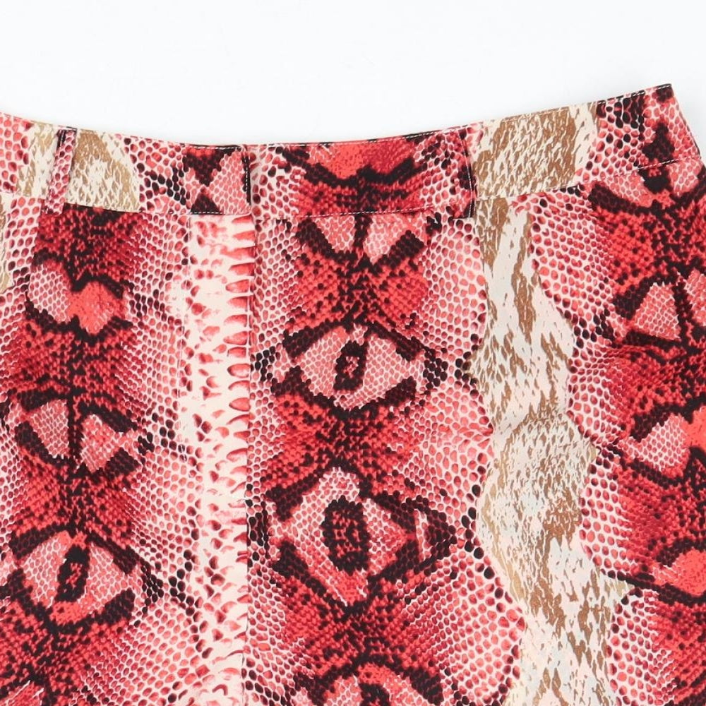 PRETTYLITTLETHING Womens Pink Animal Print Polyester Basic Shorts Size 14 Regular Zip - Snake Skin Print